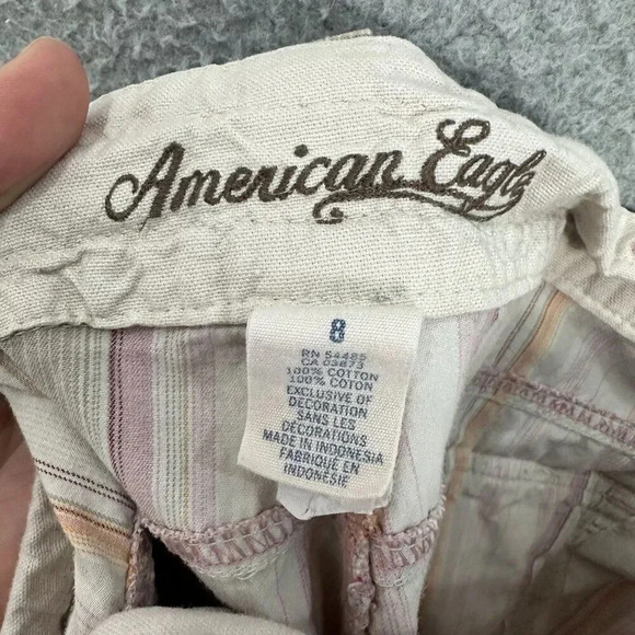 Vintage Y2K American Eagle Capri pants womens 8 pink striped embroidered ruched - Picture 8 of 8